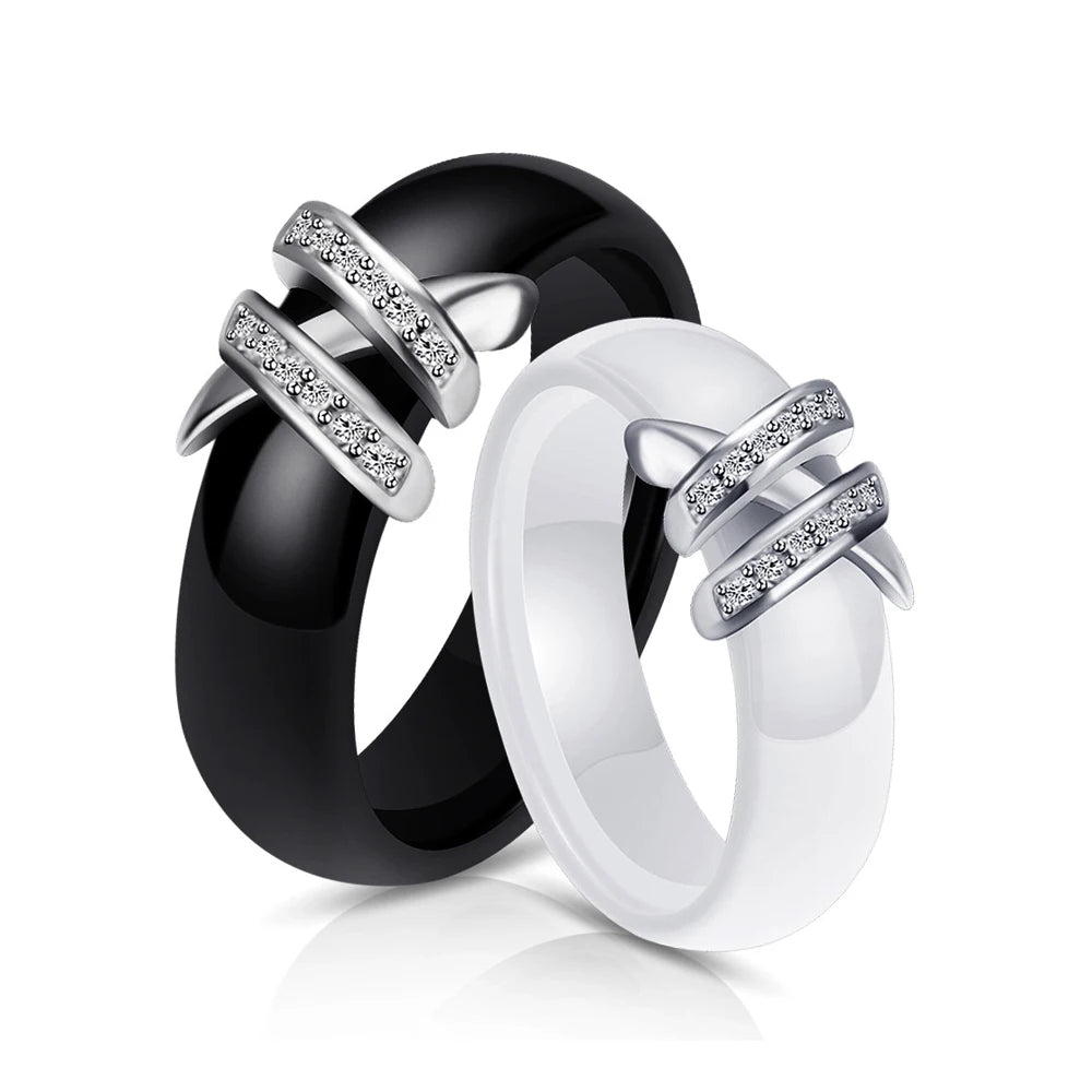 Jewelry manufacturer china 6mm black diamond cubic zirconia ceramic rings for girls