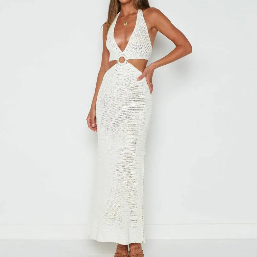 Crochet Cover up Beach Dress Sling See Through Hollow Out Women Summer Knitted Beachwear Bikini Cover-ups Swimsuit Women