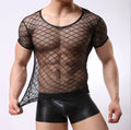 New Men's Diamond Mesh Short Sleeve Fun Underwear Casual Plaid Non Mainstream Men's T-shirt