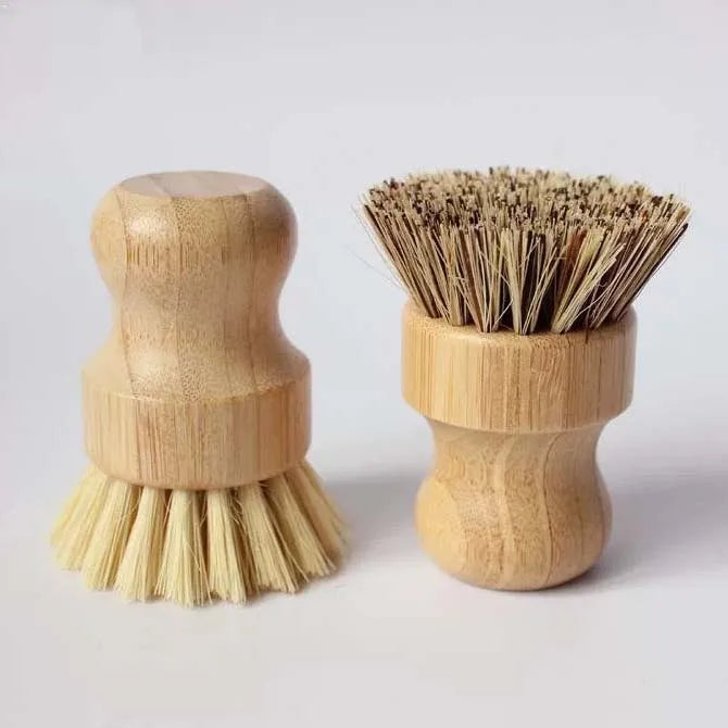 Eco Friendly Bamboo Palm Sisal Bristles Round Mini Scrub Brush Pot Brush Mushroom Brush