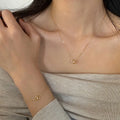 18K Gold Plated Hypoallergenic Stainless Steel Zircon Wedding Jewelry Set Women's Pendant Geometric Circle Necklace & Bracelet