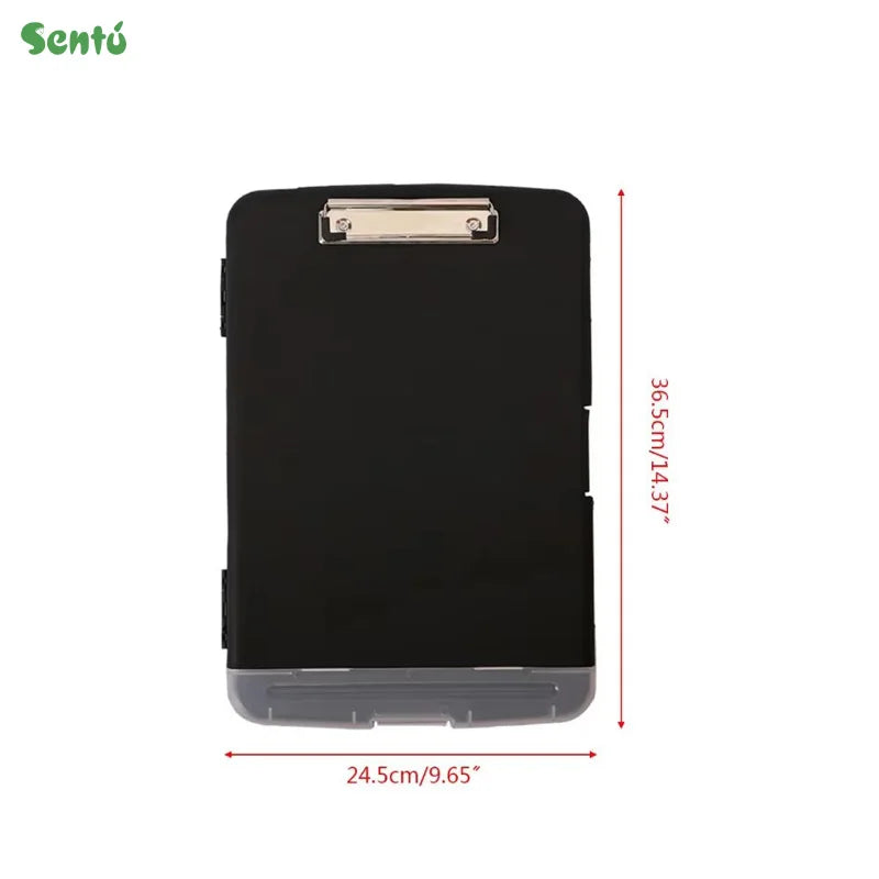Good Quality SENTU Brand Zhejiang Made Black Plastic Foldable Clipboard with Pen Holder and Storage 36.5x24.5cm Office Use