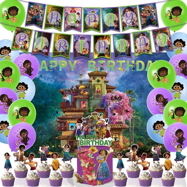 Girls Princess Birthday Party Decorations Encant0 Banner Magic Full House Balloons Cartoon Cupcake Toppers for Kids Favors X4159