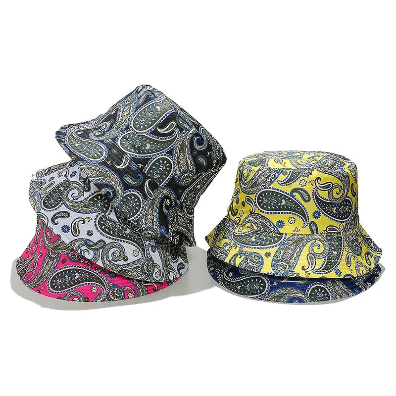 Landfond Women's Retro Trend All-matching Sun-proof Sunscreen Sun Hat Paisley Printing Bucket Hat Women's Foreign Trade