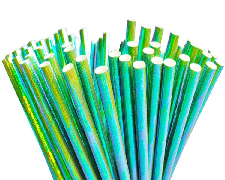 Hot Sale Biodegradable Iridescent Foil Paper Straws for Birthday Party