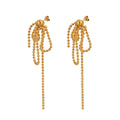 Fashion Chain Earrings Stainless Steel 18K Gold Plated Chain Beads Tassel Pendant Earrings