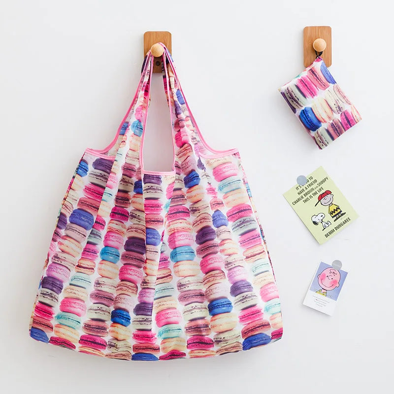 Custom Large Foldable Supermarket Shopping Tote Bag Eco-Friendly Reusable Cartoon Pattern New Fashionable Hand Bag for Women