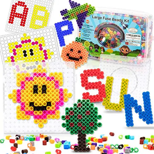 EVA Fuse Beads Kit of 1500 Large 10MM Melty Beads for Ages 4-7 with 48 Patterns and Pegboard Arts & Crafts for Boys & Girls