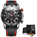 LIGE LG10027 Watch for Mens Silicone Watch Sport 46mm Dial Clock Quartz Watches Men Luminous Waterproof Chronograph + Box