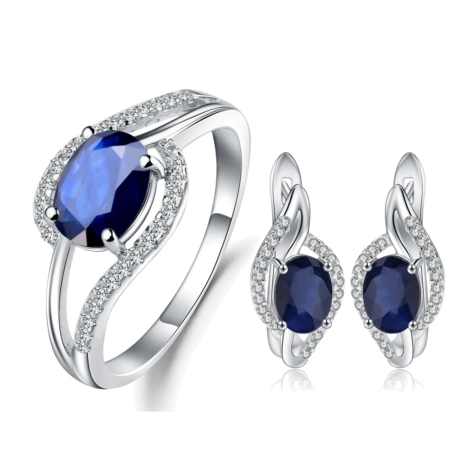 C3116 Abiding Fine Jewelry Custom Designs Diffusion Sapphire Gemstone Halo 925 Sterling Silver Jewelry Set for Women