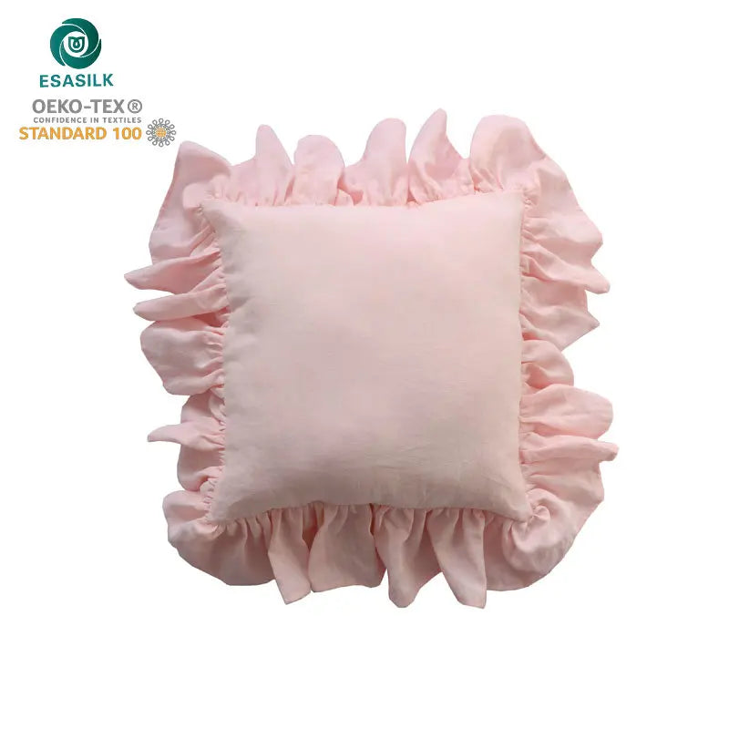 Solid Woven Leaf Hidden Zipper Linen Cushion Cover with Single Ruffles Flax for Home Hotel Hospital Use