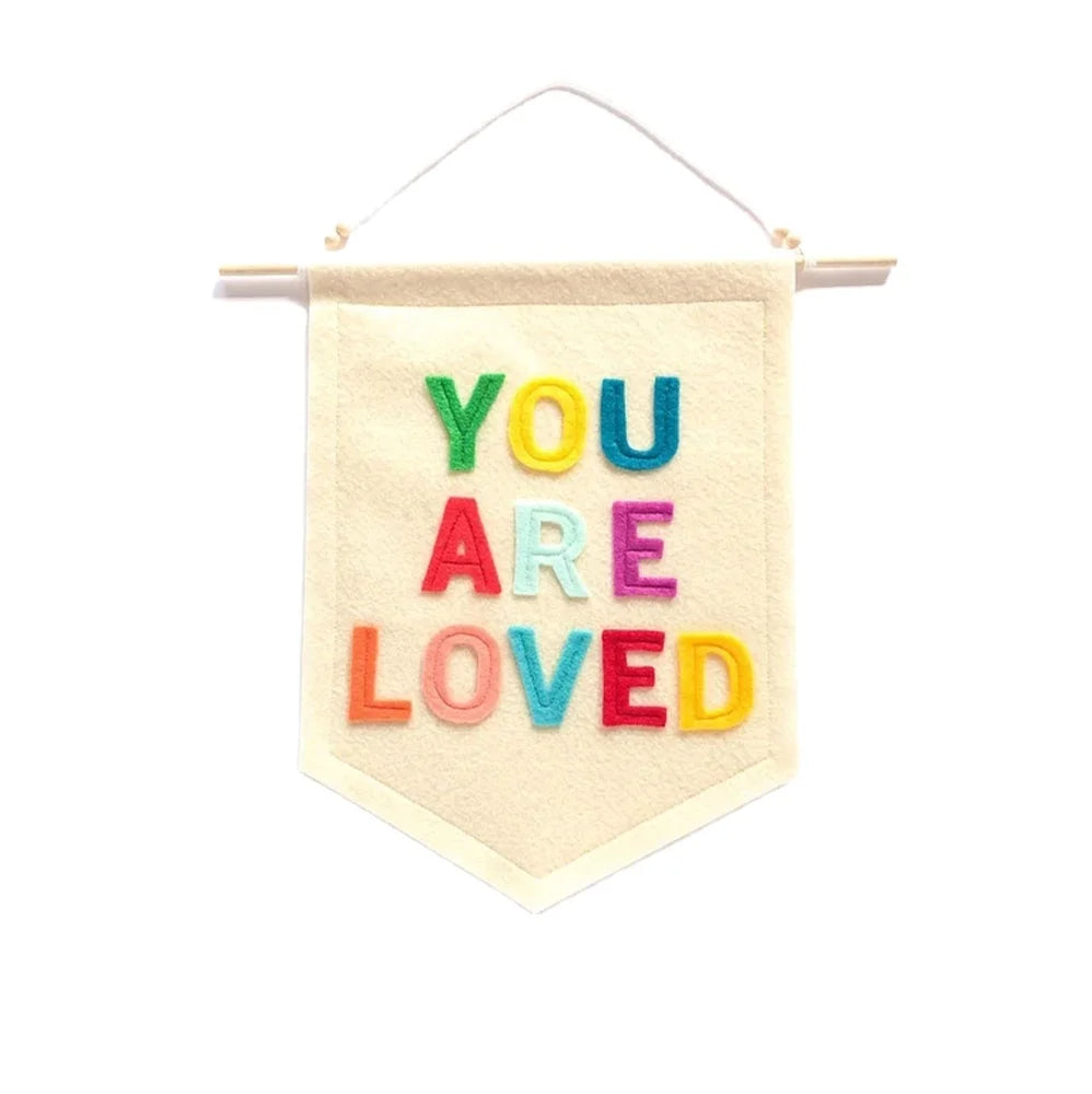 Loved Wall Hanging Nursery Decor Hanging Banner Flag Pennant Embroidered Banner Bunting Flag Sign