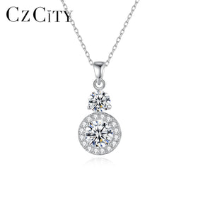 CZCITY 925 Sterling Silver Dainty Charm VVS Jewelry Necklace for Lady Moissanite Diamond Pendant