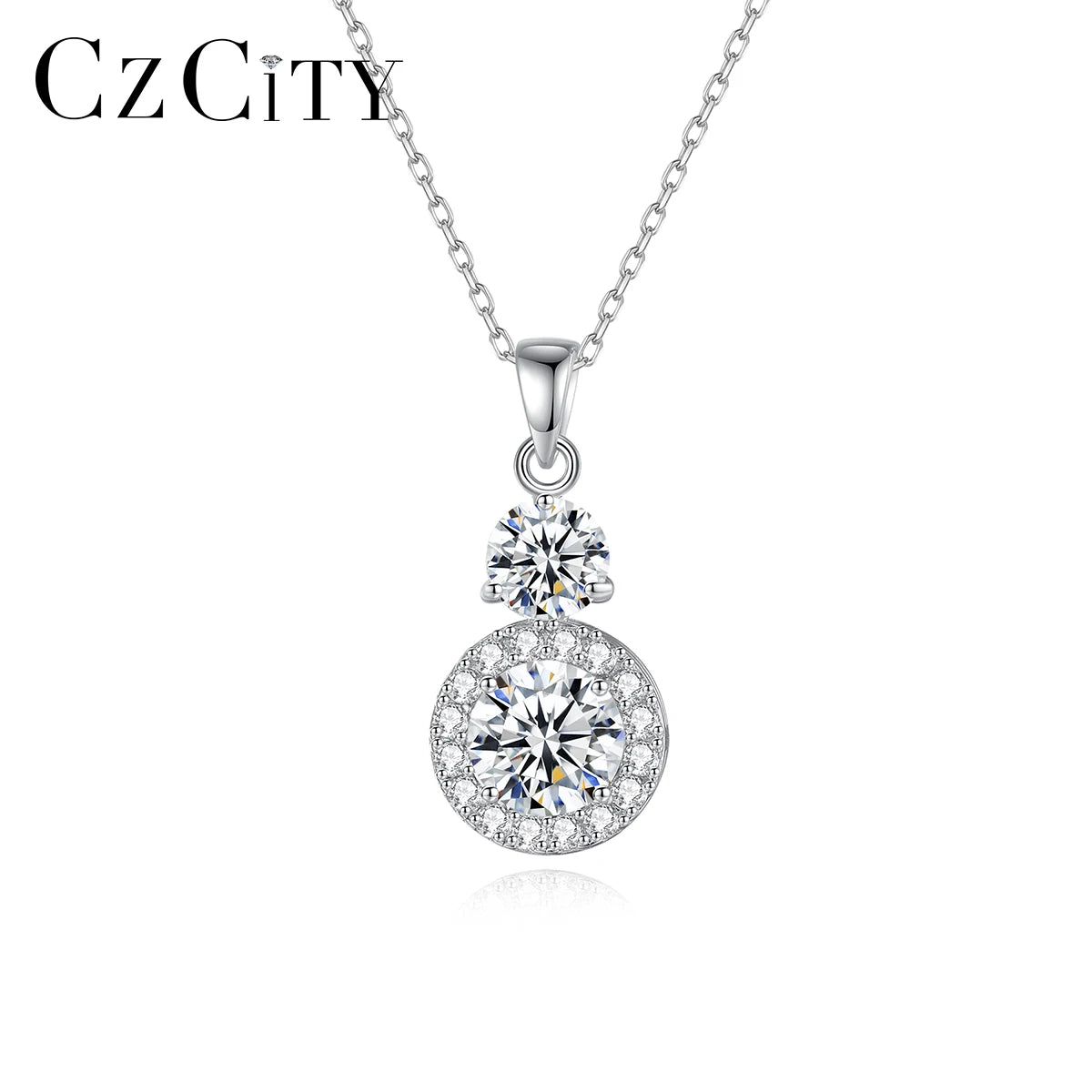 CZCITY 925 Sterling Silver Dainty Charm VVS Jewelry Necklace for Lady Moissanite Diamond Pendant