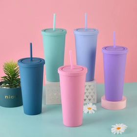 Best Friends Tumblers with Lids Pastel Colored Acrylic Cups with Lids and Straws | Double Wall Matte Plastic Bulk Tumblers