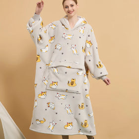 Super Soft and Warm Oversized Flannel Sherpa Blanket Giant Pocket Sweatshirt Hoodie for Men Women Factory Wearable Blankets