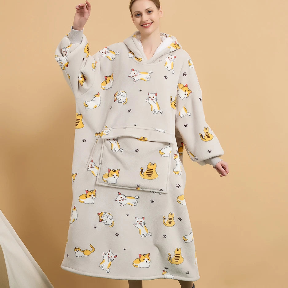 Super Soft and Warm Oversized Flannel Sherpa Blanket Giant Pocket Sweatshirt Hoodie for Men Women Factory Wearable Blankets