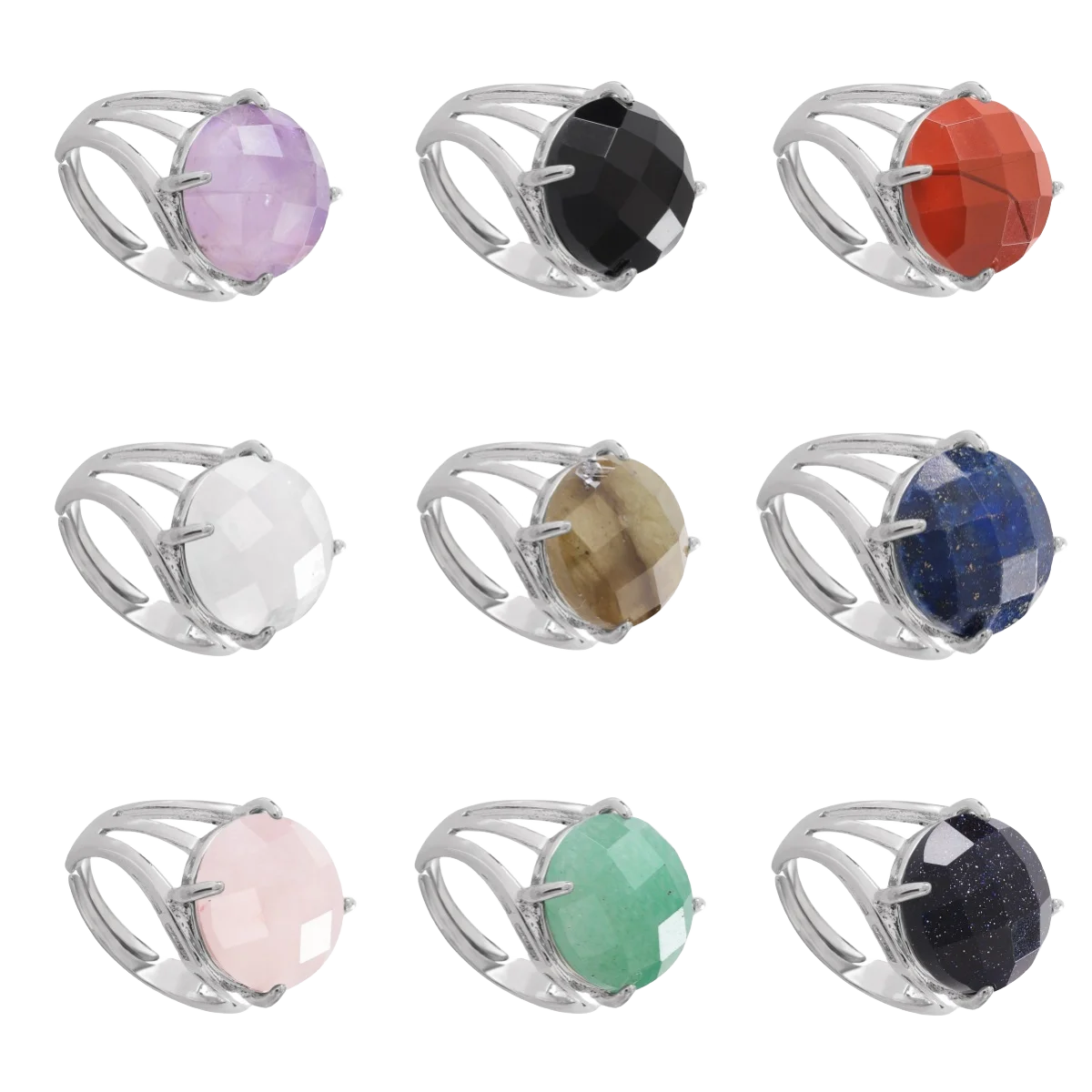 High Quality Fashionable Round Carabiner Finger Jewelry Natural Colored Gemstone Travel Ring for Women