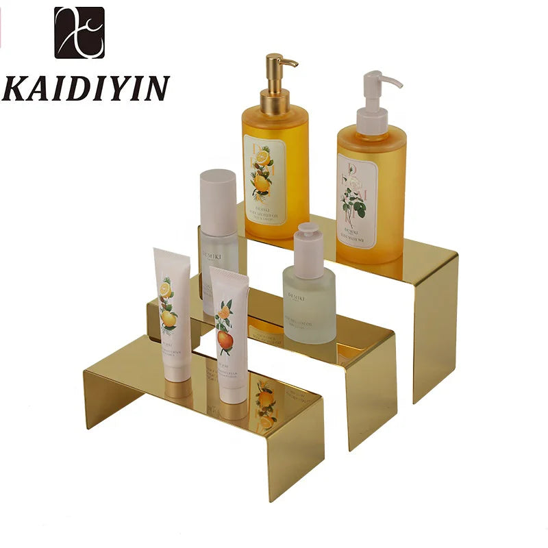U-Shaped Display Rack Gold Stainless Steel Countertop Risers for Perfume Handbag Shoe Purse Storage Display Stand