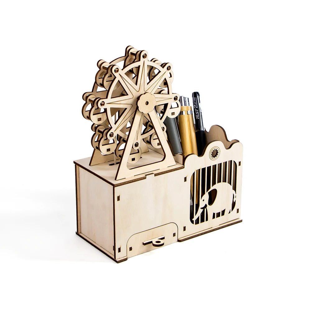 Laser Cut Ferris Wheel Music Box Creative Wooden Pen Holder Decoration Gift