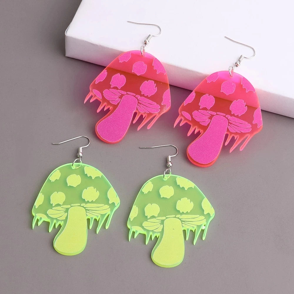 Spoof Hyperbole Plant Pendant Resin Earrings Pink Yellow Neon Leaf Smiling Sad Face Mushroom Aliens Letter Acrylic Drop Earrings