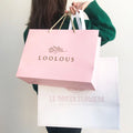 New Design Custom Your Own Logo Printed Luxury Pink Paper Gift Packaging Paper Shopping Bag With Ribbon Handle