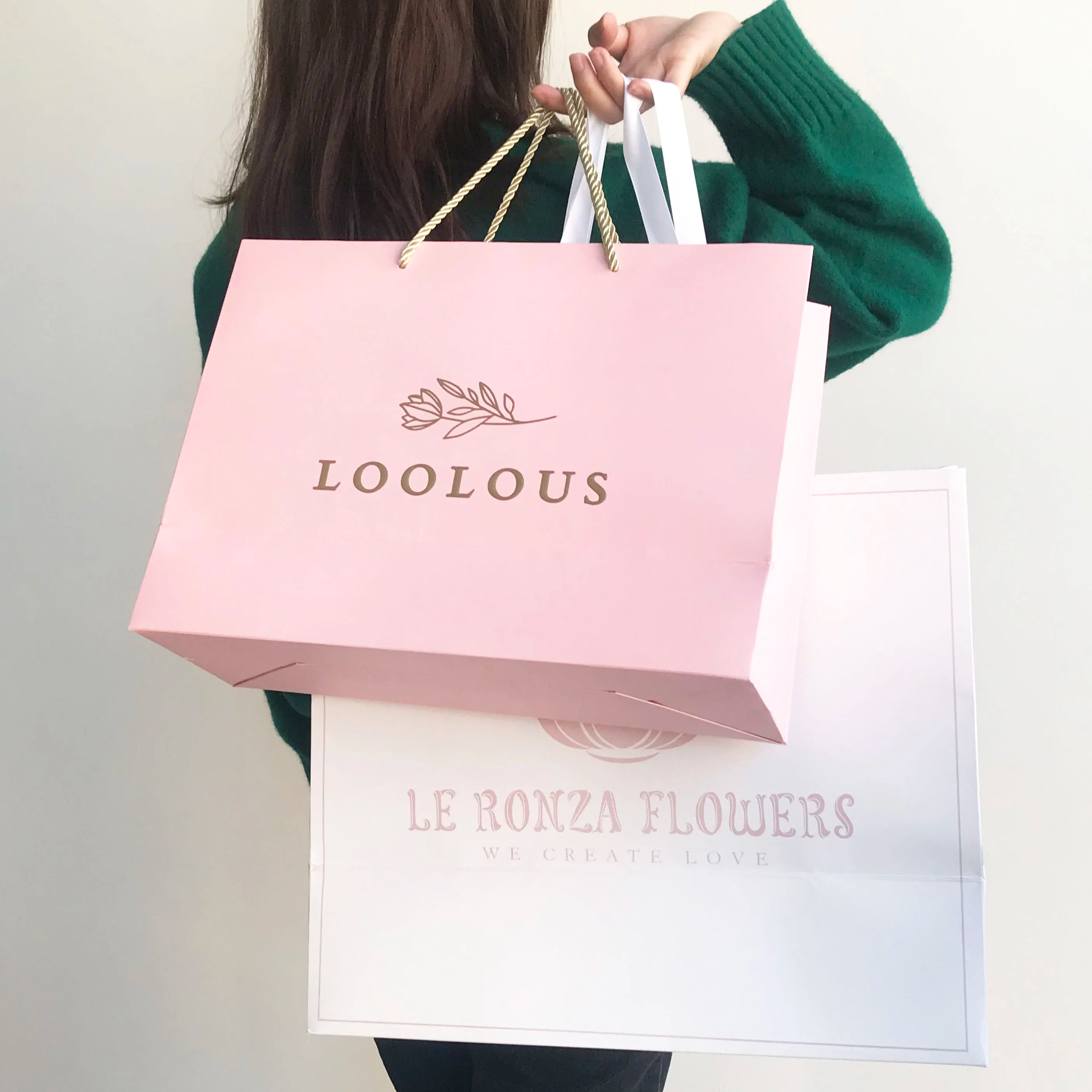 New Design Custom Your Own Logo Printed Luxury Pink Paper Gift Packaging Paper Shopping Bag With Ribbon Handle