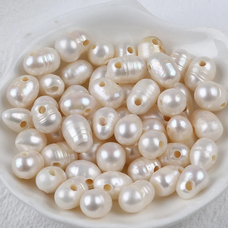 Wholesale 9-10mm Natural White Rice Freshwater Loose Pearls Top Drilled Hole Beads for DIY Jewelry Making