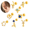 18K Gold Plated Stainless Steel Cartilage Earring Women's Blue CZ Stud Helix Tragus Piercing Animal Butterfly Design for Gift