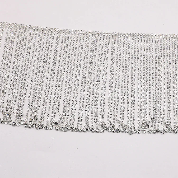 JFRT010 Luxury Fashion Crystal Trimming Ally Cup Chain Rhinestone Tassel Chain Neck Trim for Clothing