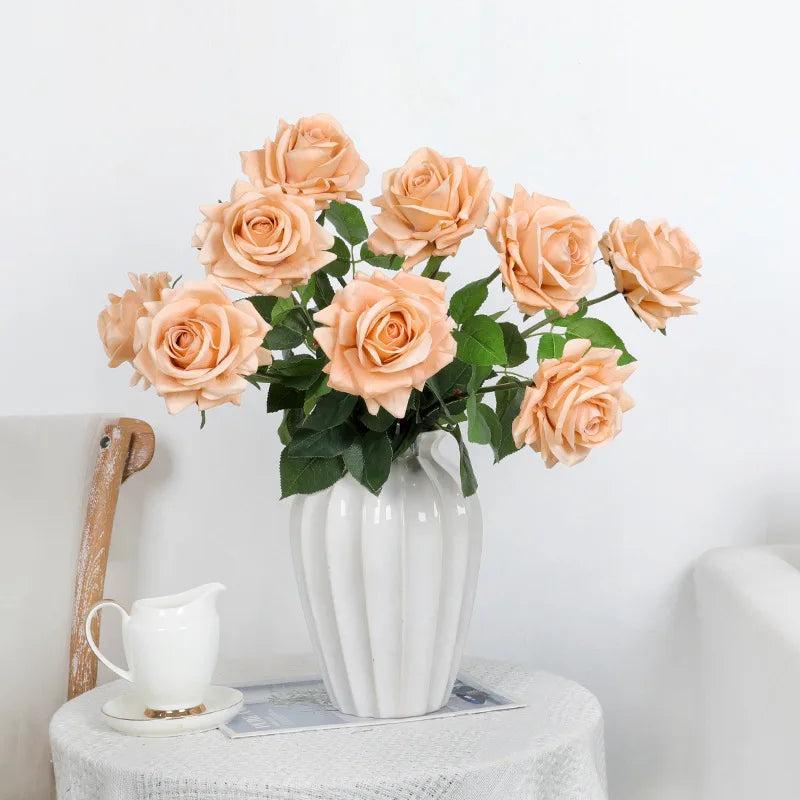 Natural Style Real Touch Feeling Single Branch Roses Colorful Artificial PU Rose Flower for Home Wedding Christmas Decoration