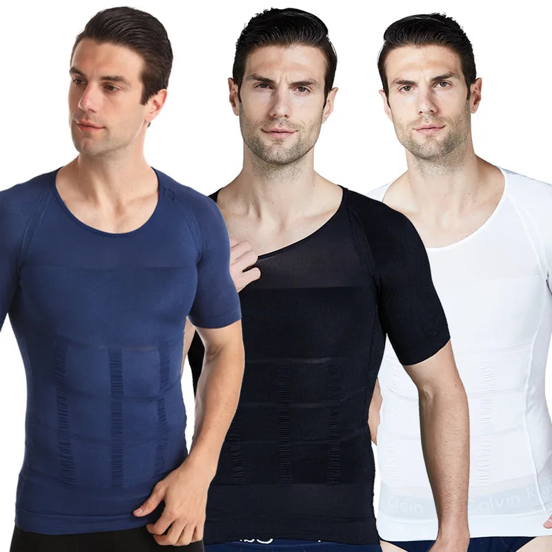 Mens Short Sleeve Shirts Vest Body Shaper Fajas Slimming Tank Top Gynecomastia Compression Undershirt for Men