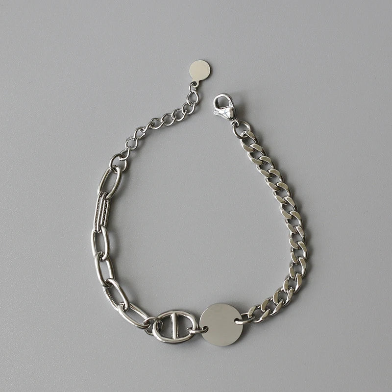 Pig Nose Link Stainless Steel Bracelet Simple Bangle Women Jewelry Disc Drop Pig Nose Bracelet Fashion Splicing Bracelet
