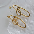 Waterproof Oval Irregular Interlink Steel Gold Drop Earrings Jewelry