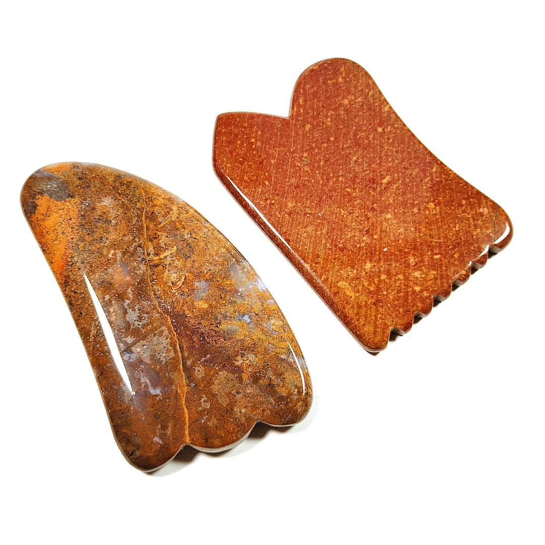 Huiying Chinese Supplier Spiky Mookaite jasper Facial Gua Sha Board for Face Spiky Facial Guastone Facial Gua Sha Massage Tool