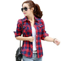 M-5XL New Arrival Women Shirts Button Daily Plaid Shirts Long Sleeve Grid Printed Causal Slim Tops Blouse Clothes Lapel Shirt