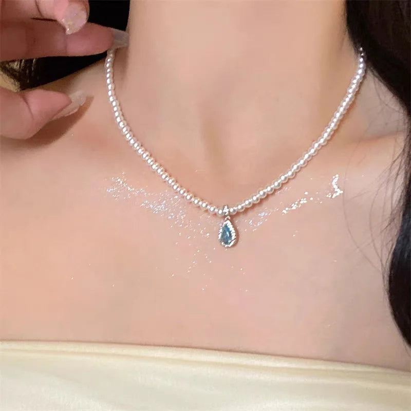 Fashion Sea Blue  Pearl Water Drop Necklace for Jewelry Shop Wholesale N2010174