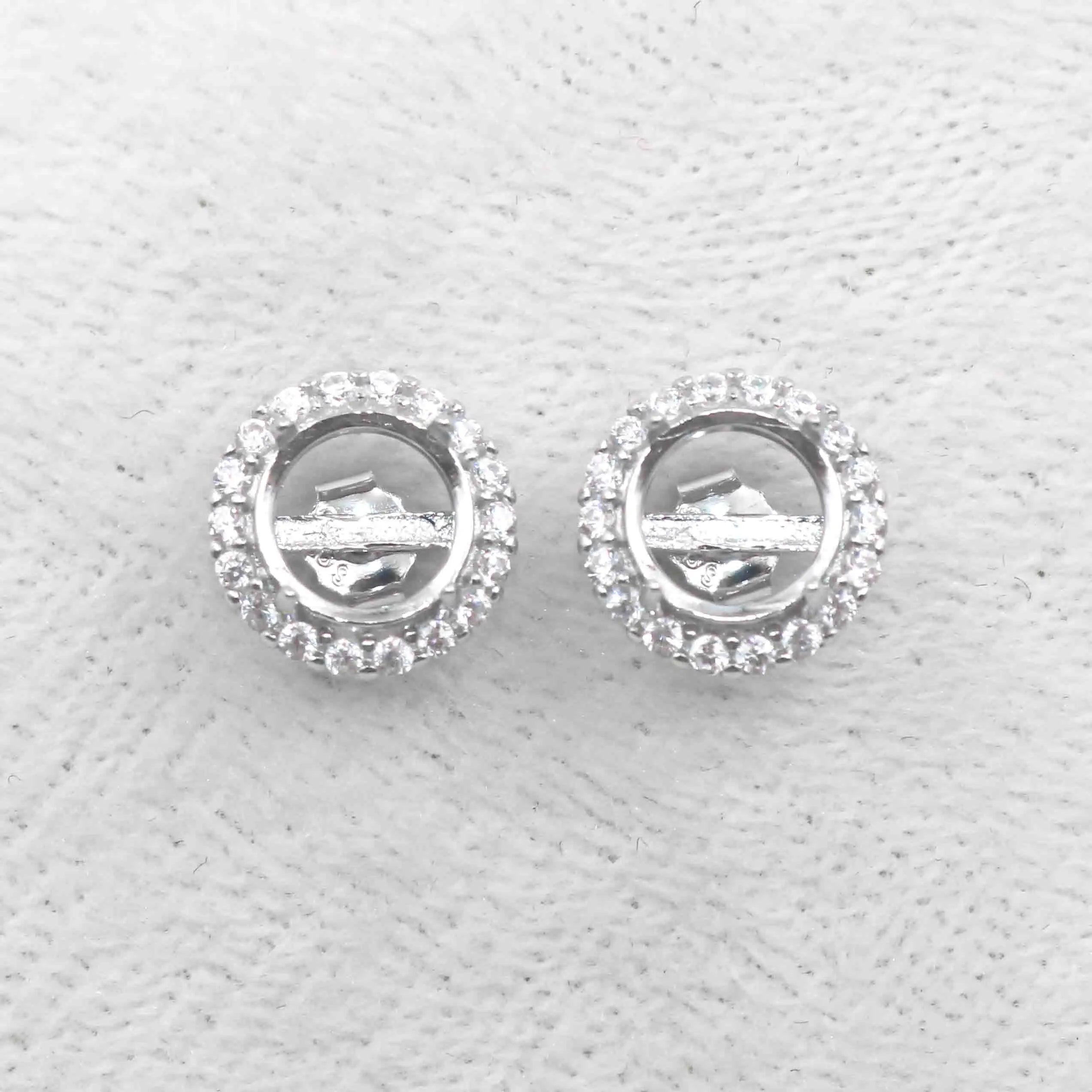 Sterling Silver 4mm/5mm/6mm/7mm/8mm Semi Mount Stud Earrings Frame Empty Blank Setting Base Without Center Stone for DIY Inlay