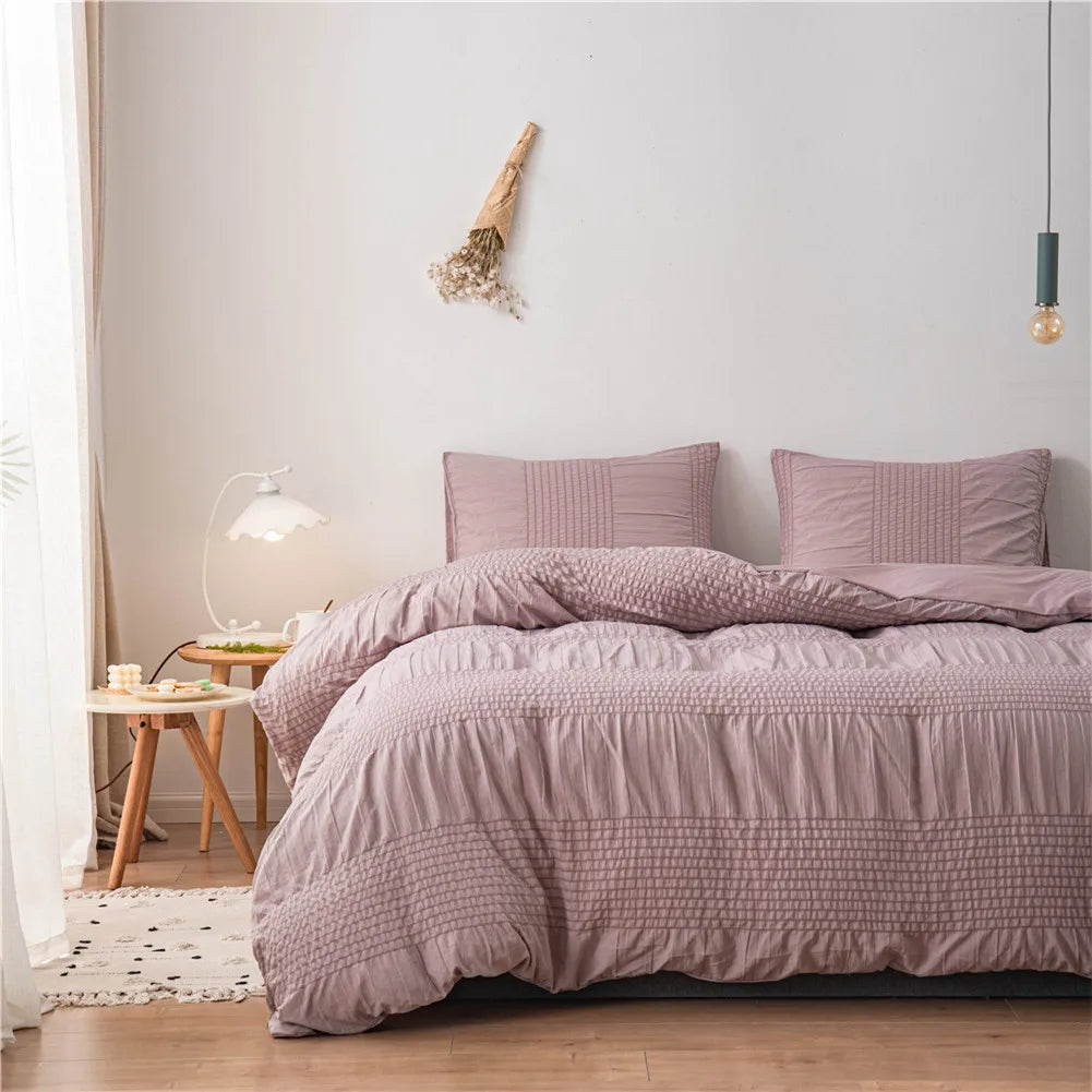 Seersucker 100 Polyester Microfiber Duvet Cover Sets 3 Pieces Bedding Set (1 Duvet Cover + 2 Pillow Cases)