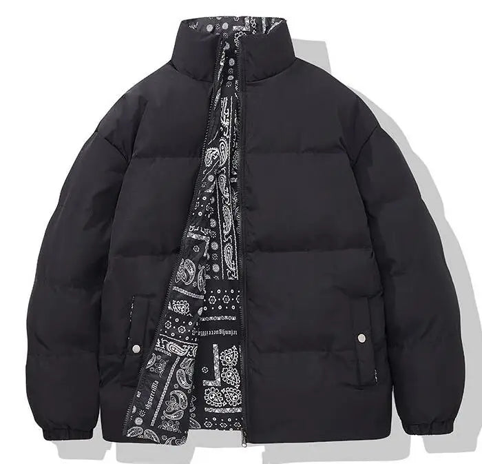 Custom logo Cold Winter Black Down Jacket Men's Thick Coat Double Sided Stand Collar Winter Warm Down Coat