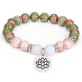New Bracelet Pink Crystal Sunstone Beaded Elastic Bracelet Hidden Silver Accessories Lotus Pendant Yoga Bracelet