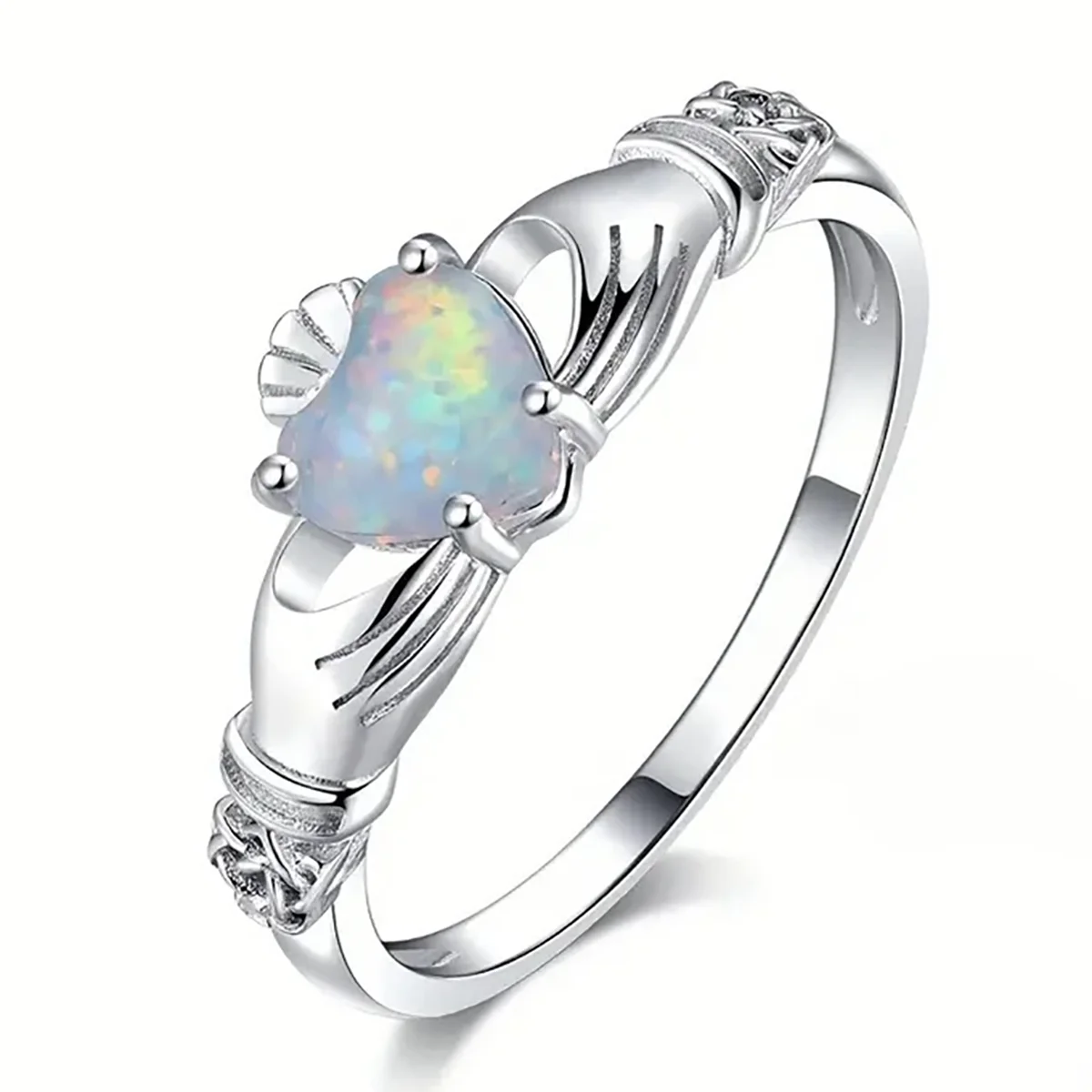 Huitan S925 Custom Trend Style Hand Holding Heart-shaped Heart Imitated Opal Band Rings for Women Fashion Sterling Silver Rings
