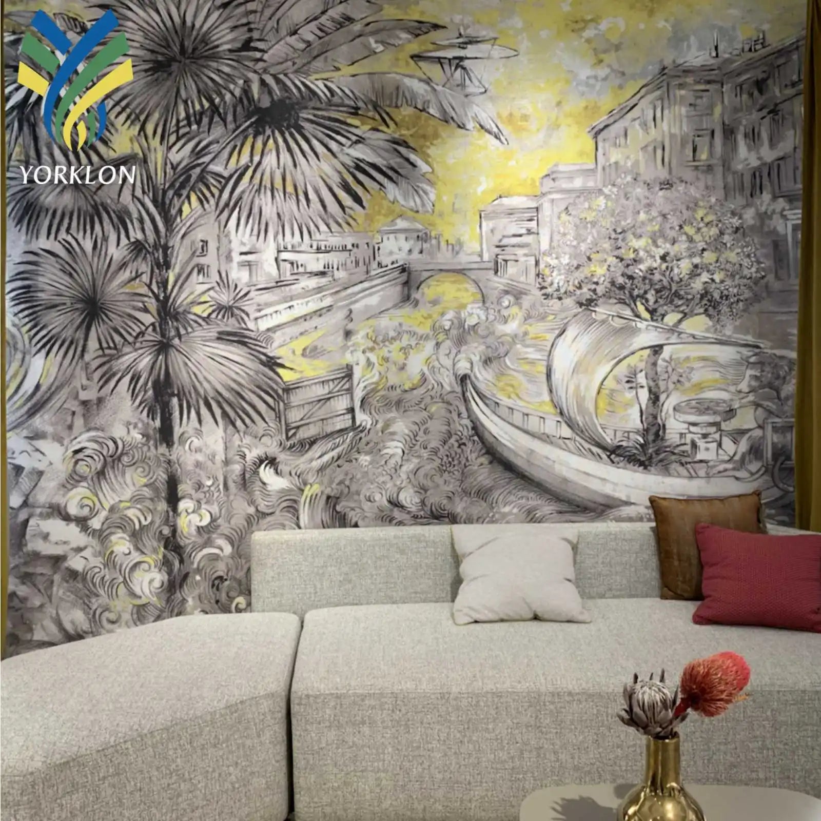 YKVE 1 Custom Printed Decorative Woven Patterns Jungle Nature Grass Cloth 3D Mural Wallpaper