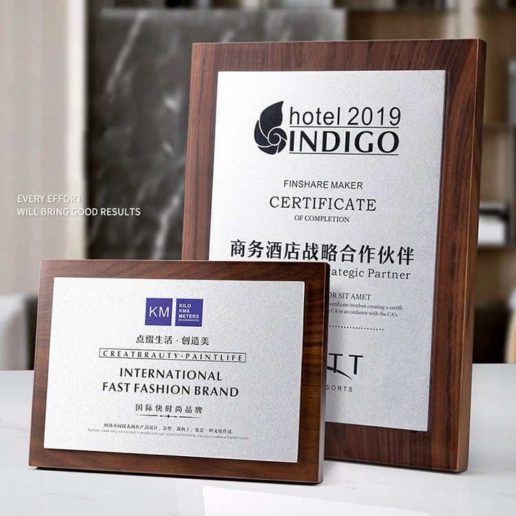 Customized Aluminum Plate Certificate Plaque Award Blank Solid Wood Plaques MH-NJ0274