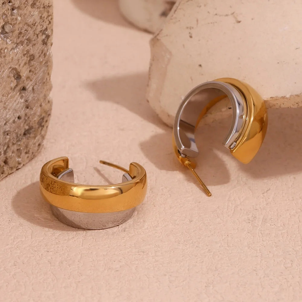 Double Layer Mix Color 18k Gold Plated Earrings Stainless Steel Statement Earrings 2024 Trends