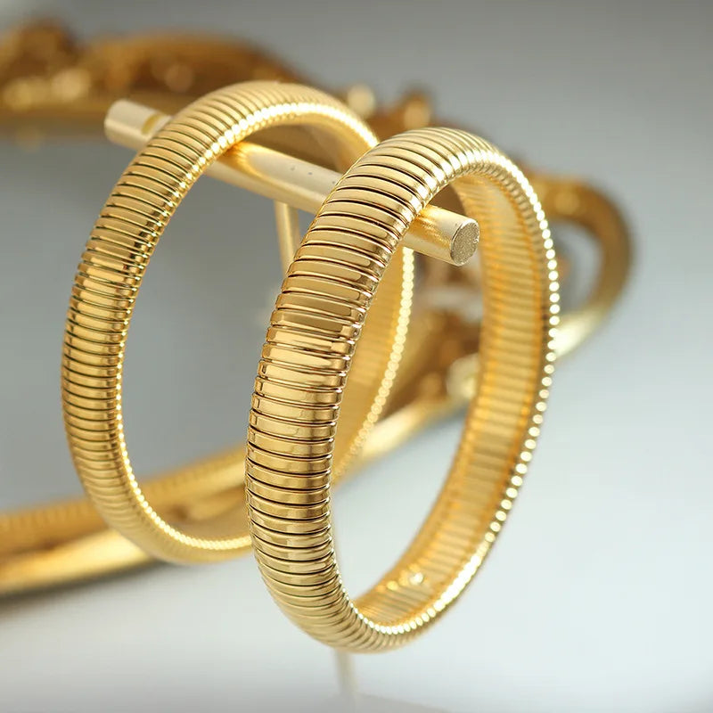 MARONEW Luxury Charm 18k Gold Plated Stainless Steel Bangle & Bracelet Women Jewelry Gift Stretch Brazalete Pulsera