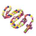 8MM Children's Cross Necklace Colorful Beads Hand-woven Baptismal Rosary Acrylic Rosary Beaded Jewelry Wholesale
