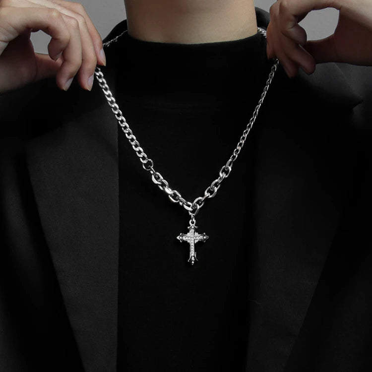 Y104 Hot Sale Edelstahlarmband Micro Inlay Rhinestone Hiphop Diamond Cross Necklace Ankh Men Cross Pendant Necklace Jewelry
