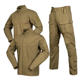 Breathable Rip-Stop 210g Woven Unisex Outdoor Tactical Training Camouflage Uniform-American AK Combat Frog Suit Wolf Brown 65%