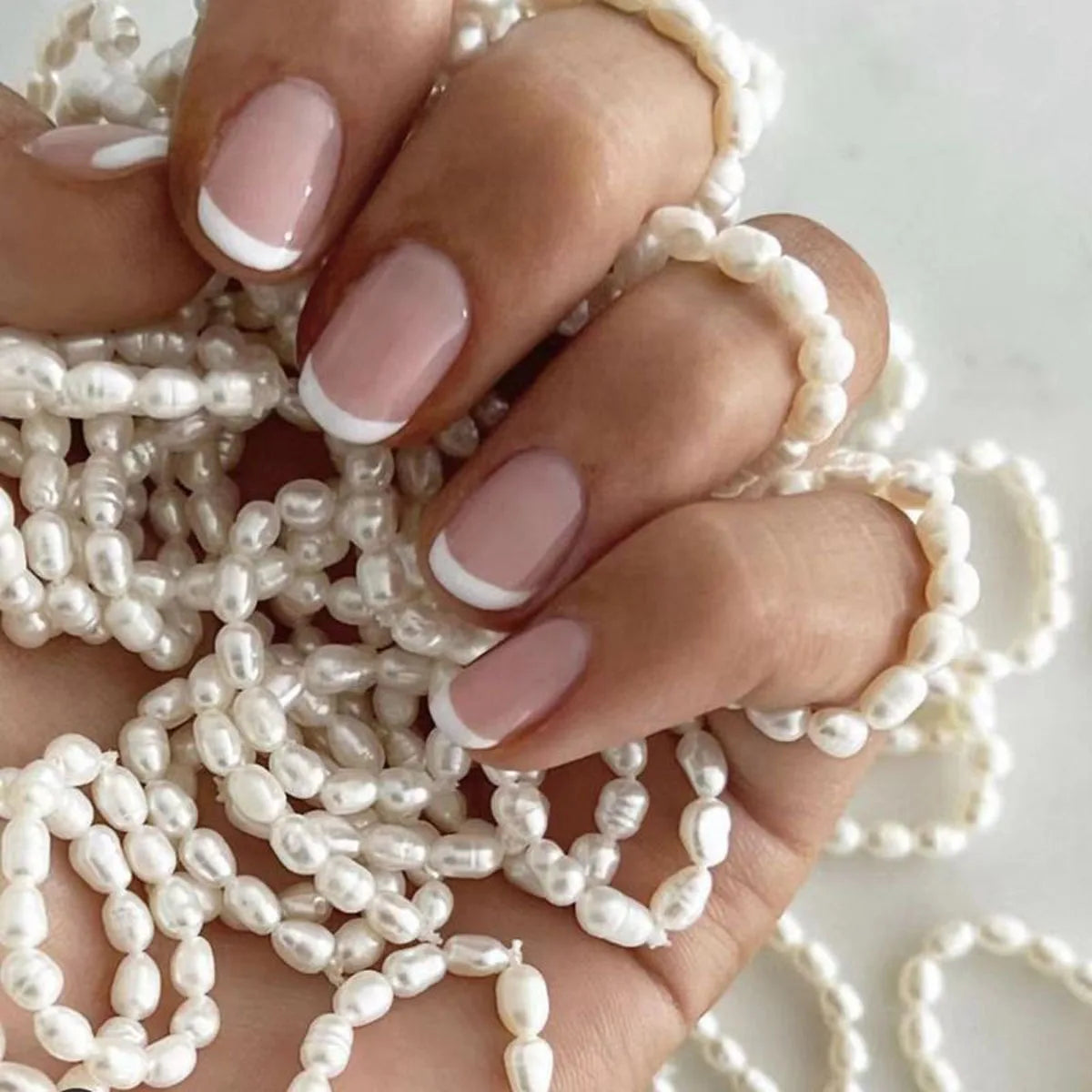 Natural White Freshwater Baroque Square Pearl Circle Adjustable Stretch Rings Freshwater Pearl Ring Stack
